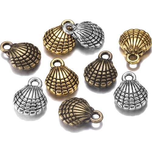 12Pcs/Lot 13x10mm Vintage Gold Double Sided Shell Charms Pendants Necklace Bracelet for DIY Jewelry Making Supplies Accessories