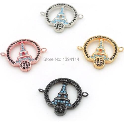 23*18*2mm Micro Pave Kallaite&Clear CZ Round Of Eiffel Tower Connectors Fit For Men And Women Making Bracelets Jewelry