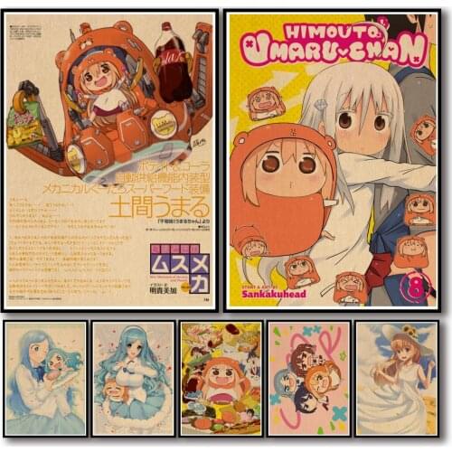 50 Designs Anime Himouto! Umaru-chan Kraftpaper Poster Protagonist Artwork Fancy Wall Sticker for Coffee House Bar