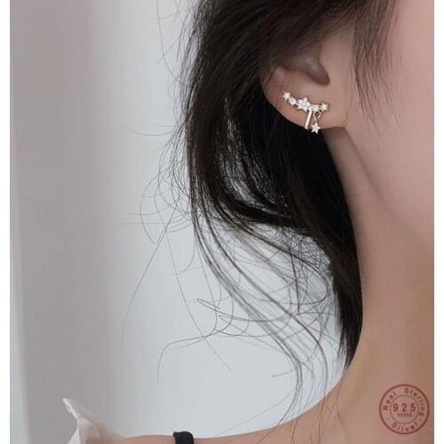 925 Sterling Silver Korean Version Simple Pavé Crystal Star Ear Bone Clip Women Fashion Temperament Wedding Party Jewelry