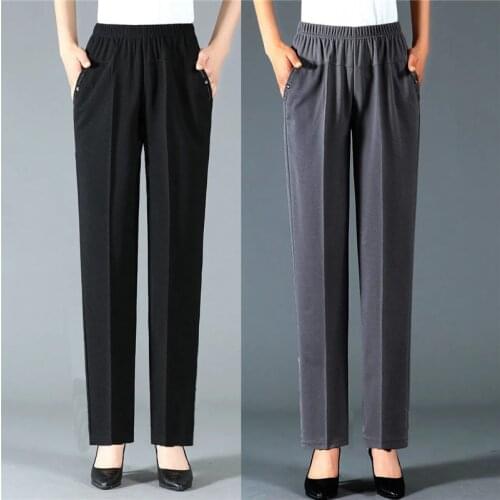 Middle-Aged And Elderly Womens High-Waist Casual Pants Lady Plus Size Mother Female Elastic Waist Pants Straight Trousers L680