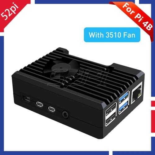 52Pi New Black Aluminum CNC Alloy Case Enclosure Shell Cover for Raspberry Pi 4 3510 2510 dual Cooling Fan for Raspberry Pi 4B