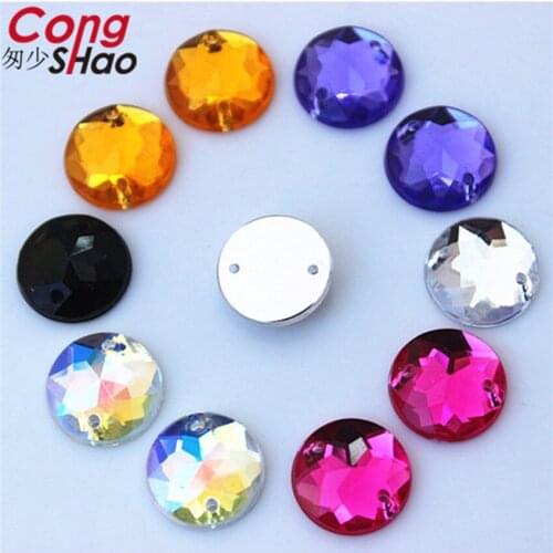 Cong Shao 100pcs 12mm Colorful Round stones and crystals flatback Acrylic Rhinestone trim sewing 2 Hole DIY costume Button ZZ55