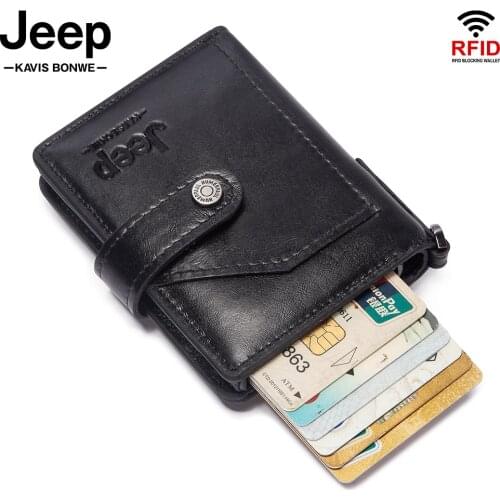 Business ID Credit Card Holder Men and Women Metal RFID Vintage Aluminium Box Cowhide Leather Slim Card Wallet With Coin Pocket