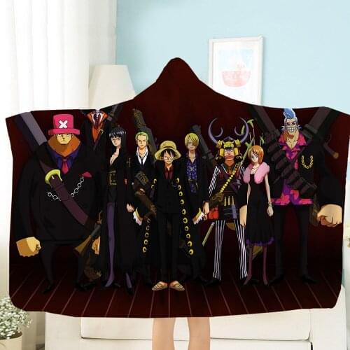 One Piece Luffy Hooded Blanket Hot Anime Fleece Blanket 3D Printing Throw Blanket Travel Picnic Wearable Blanket Soft Blanket