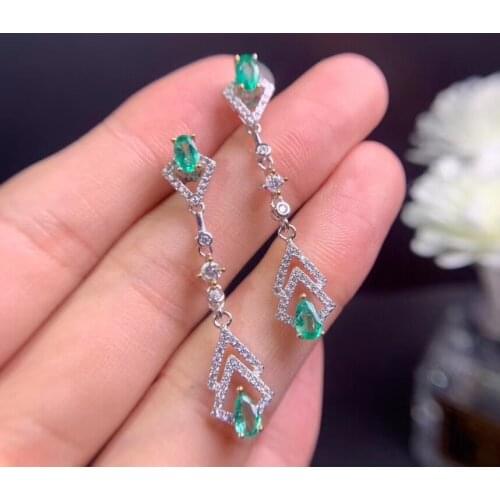 KJJEAXCMY fine jewelry 925 sterling silver inlaid natural emerald earrings classic girl new eardrop support test
