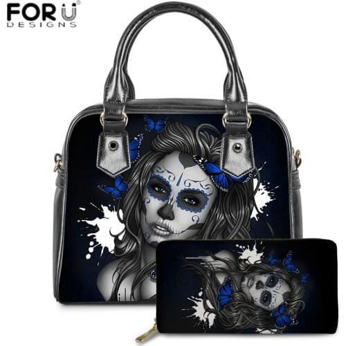 FORUDESIGNS 2PCS Women Tote Set Fashion PU Leather Ladies Handbag Mexican Caravela Girl Print Messenger Shoulder Bag Wallet Bags