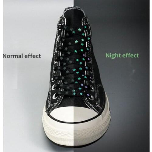 1Pair Reflective Shoelaces Glow Holographic Cool Sneakers Running Shoes Lace Adult Children Sports White Star Shoelace Strings