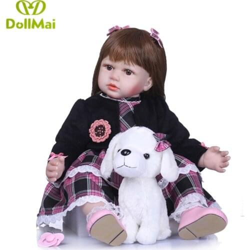 58cm Prince Silicone Reborn Baby Dolls Lifelike Real Vinyl Toddler Doll for chil play House Toy Bebes reborn menina with puppy