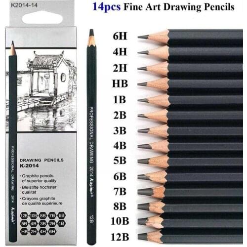 Best Quality 14pcs/set 12B 10B 8B 7B 6B 5B 4B 3B 2B B Pencils 2H 6H For Drawing HB 4H Pencil Sketching Graphite Set Profess