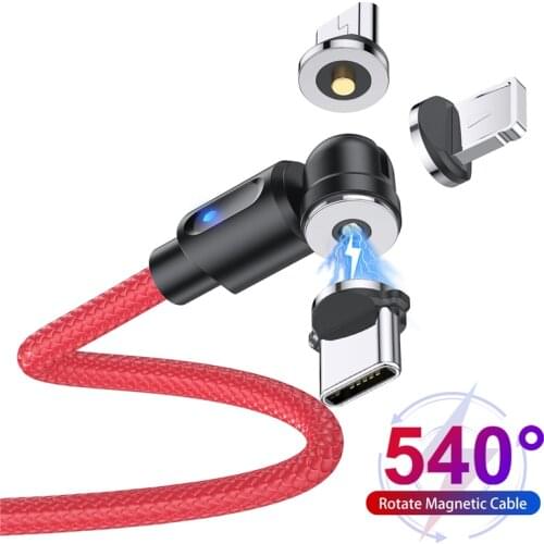 540 Magnetic USB Cable Fast Charging USB type C Cable LED Magnet Charger Micro Cable For iPhone 12 Xiaomi Redmi Samsung Cord
