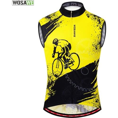 WOSAWE Men Cycling Sleeveless Jersey Bicycle Bike Racing Top Vest with Rear Pockets Reflective Breathable Ropa Maillot Ciclismo