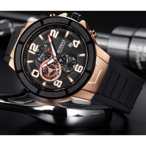 RUIMAS Mens Sport Watches Silicone Strap Waterproof Wristwatch Luxury Military Chronograph Quartz Watch Man Relogio Clock 587