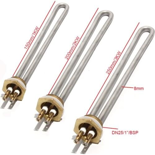 DC220V/110V/380V DN25/1Inch Sauna Steam Engine Heating Tube, Stainless Steel High Temperature Electric Heater 1KW 2KW 3KW