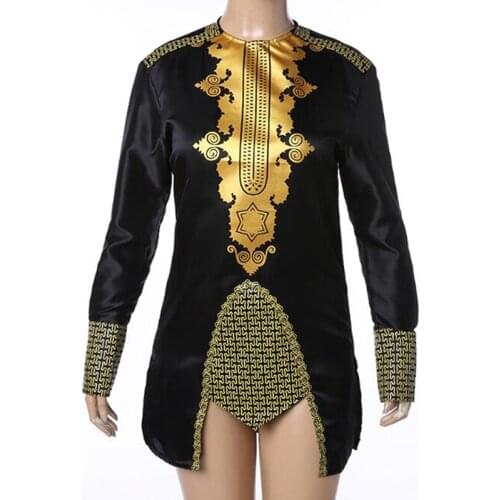 Cheap Fashion Design Classic Africa Shirt Men Blouse Male Tops African Print Traditional Clothing Black Royal Gold