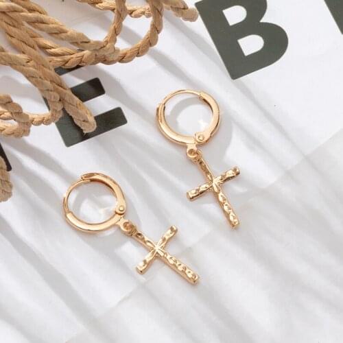 New Stainless Steel Earrings For Women Golden Color Cross Gothic PunkStyle Pendientes Unusual Earrings Mujer Moda 2021 Jewelry