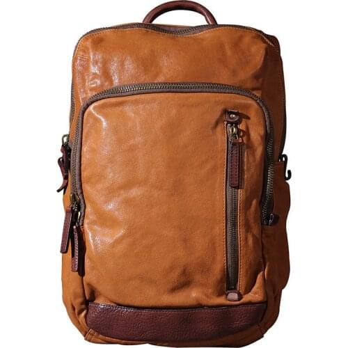 New casual retro first layer cowhide Men backpack original handmade Italian vegetable tanned leather male travel backpack tide