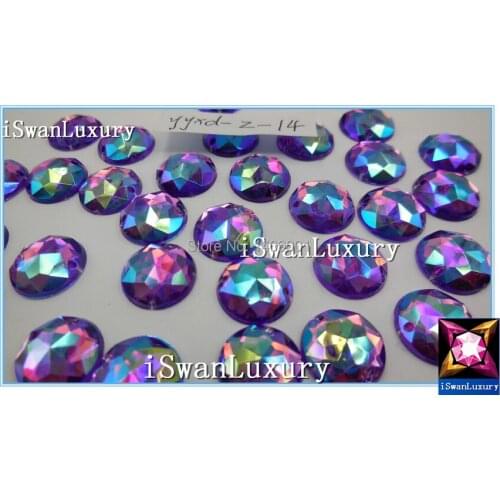 Dazzling Purple AB Color 14mm Crystals Loose Beads Strass Craft Gem Stones Sew-on For Sewing Rhinestones Accessories Scrapbook