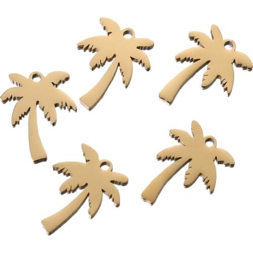 5pcs/lot 14x17mm Gold Pendant Palm Tree Stainless Steel Charm Pendants for DIY Jewelry Making Earrings Bulk Items Wholesale