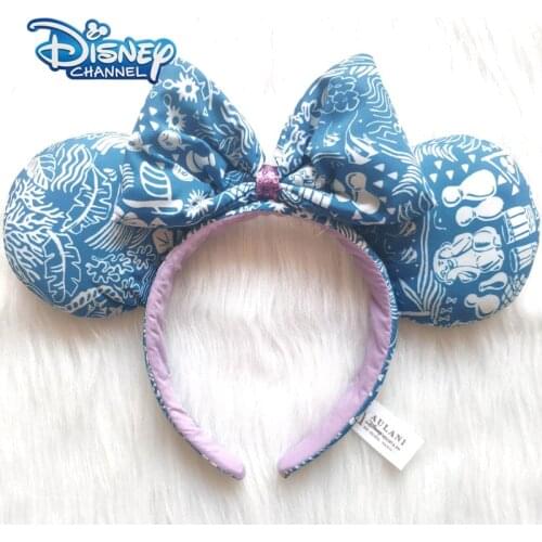 Disney Hawaiian Fashion Mickey Mouse Headband Disneyland Minnie Ears Plush Headwear Boy Girl Beauty Toys Cosplay Party Gift
