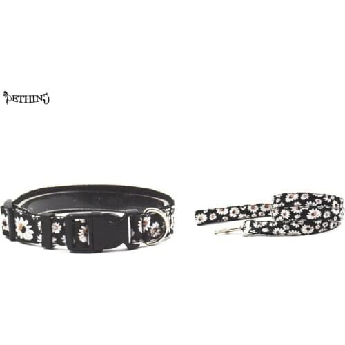 Adjustable Nylon Chrysanthemum Style Collar Leash Black Color Choice S Ldog Collar Lead For Small Medium-Size Dog