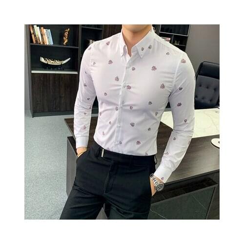 Spring and Autumn Shirt Mens Long Sleeve England Print Korean Trends Slim Handsome Infants Youth Casual Mens Shirt