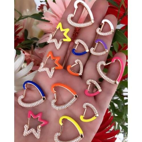 Rose gold color Neon enamel star shaped hoop earring half cz half enamel 2020 new Christmas gift fashion jewelry