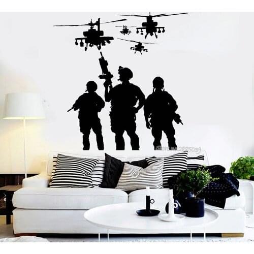 Soldiers Helicopters Military War Stickers Vinyl Removable Wall Decal Livingroom Boy Room Mural Sofa Background Decoration LA537