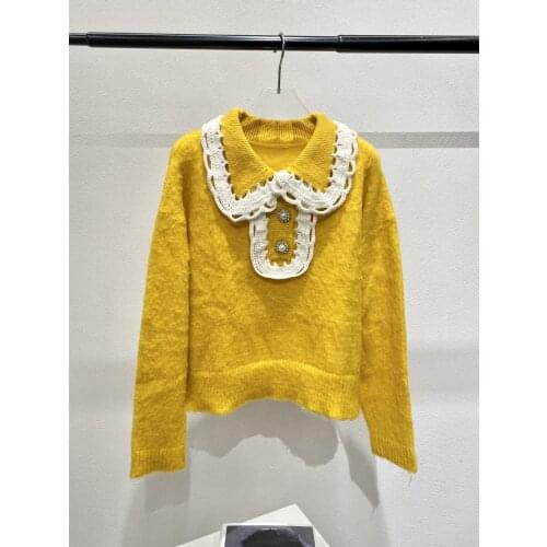 New ladies fashion 2021 long-sleeved sexy casual contrast color mohair wool sweater 1130