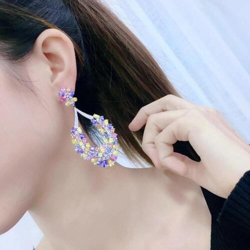 Big earring 925 sterling silver with cubic zircon multi color fine women jewelry free shipping