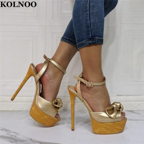 Kolnoo New Arrival Handmade Womens High Heels Sandals Buckle Ankle Strap Real Photos Sexy Platform Butterfly-knot Fashion Shoes
