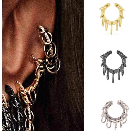 Punk Circle Earcuffs Women Boho Statement Rhinestone Clip Earrings Crystal Individuality Metal Ear Cuff Jewelry