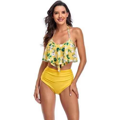 Women Sexy Leaf Print Swimwear Bikinis Set Swimsuit Two Piece Ruffles Push Up Brazilian Beachwear Girls Bathing Suits XX-594
