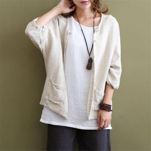 Shanghai Story Womens Loose Fit Button Down Linen Cotton Cardigan Shirts Top