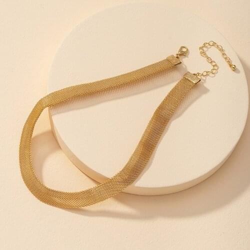GSOLD New Fashion Unique Mesh Rope Chain Necklace Geometric Flat Chain Simple Metal Texture Collar Necklace Women Jewelry
