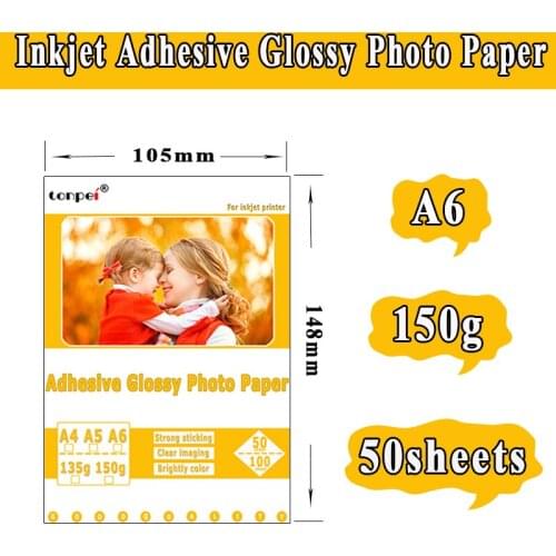 A6 Inkjet Adhesive Glossy Photo Paper 135g 150g White Self- Adhesive Inkjet Printing Paper With Back Glue Sticker DIY Gifts
