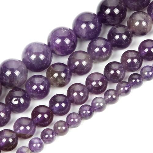 Natural Amethyst Agate Beads Round Loose Spacer Bead for Jewelry Making DIY Bracelets Necklace Charm Accessories 4/6/8/10/12MM