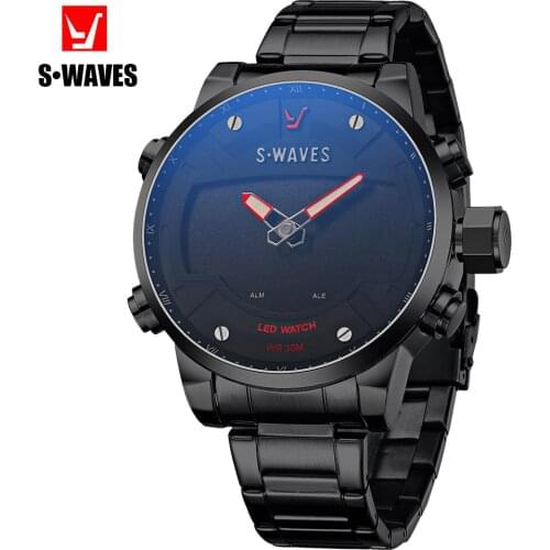 SWAVES LED Men Watch Analog Digital Waterproof Electronic Clock Mens Wrist Watches Stainless Steel Luxury Relogios Masculino