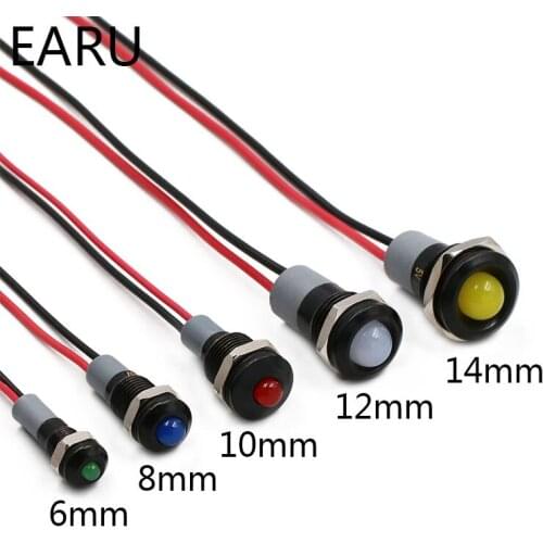 Round Type Black Body Waterproof IP67 Metal LED Warning Indicator Light Signal Lamp Pilot Wire 3V 5V 12V 24V 110V 220V Red Blue