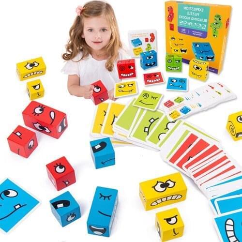 Wooden Expression Match Puzzles Montessori Toy Learning Education Toys Face Change Cube Early Learning Match Game For Children