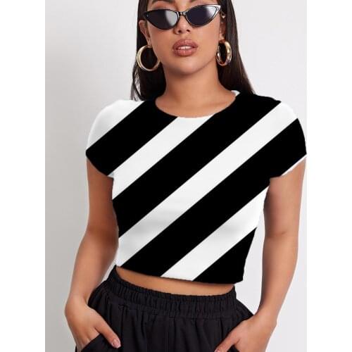 3d Tshirt Black And White T shirt Women Stripe Funny T shirts Abstract Tshirts Casual Harajuku Shirt Print Short Sleeve T shirts