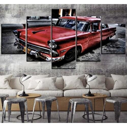 Full Square Round Drill 5D Diy Diamond Painting 5Pcs Sticker Retro Red Vehicles Rhinestone diamond Embroidery mosaic carZP-2112