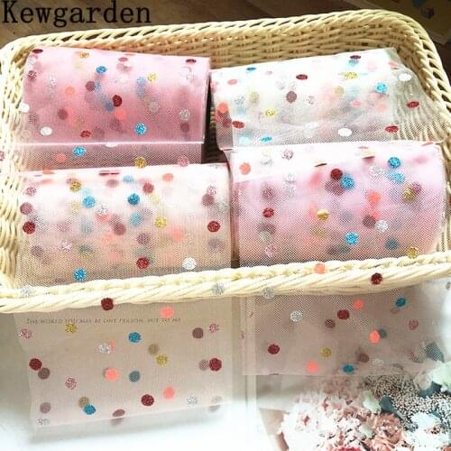 Kewgarden Wholesale Glitter Dot Voile Ribbon 13cm Handmade Tape Cratfs DIY Bow Girl Hairpin Hair Accessories 22 Yards