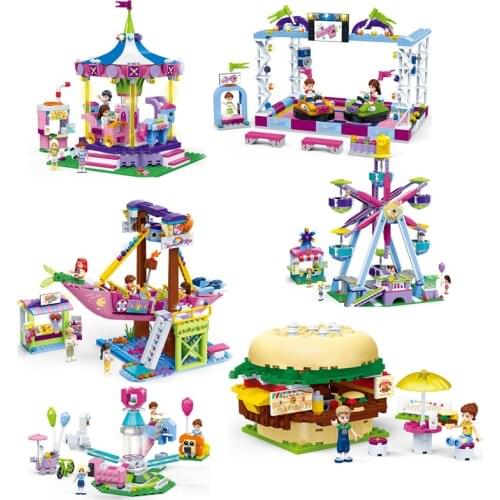 Lepining Friends Series Amusement Park Ferris Wheel Model Building Blocks Bricks Playgame Girls Princess Toys For Children