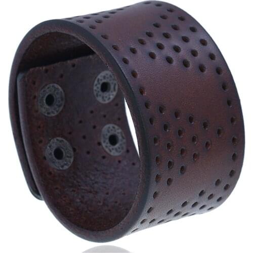 Brown Punk Rock Design Vintage Retro Wide Genuine Leather Cuff Bangle Male Men Bracelets Jewelry Wholesale Accessories