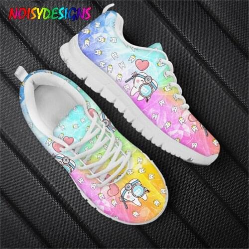 NOISYDESIGNS Cute Tooth Pattern Flats Shoes Dentist Nurse Design Stylish Sneakers for Teen Lightweight Walking Shoes Woman Shoes