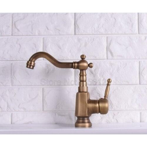 360 Swivel Spout Kitchen Faucet /Antique Brass Deck Mounted Basin Sink Kitchen Mixer Tap Faucet Wsh122