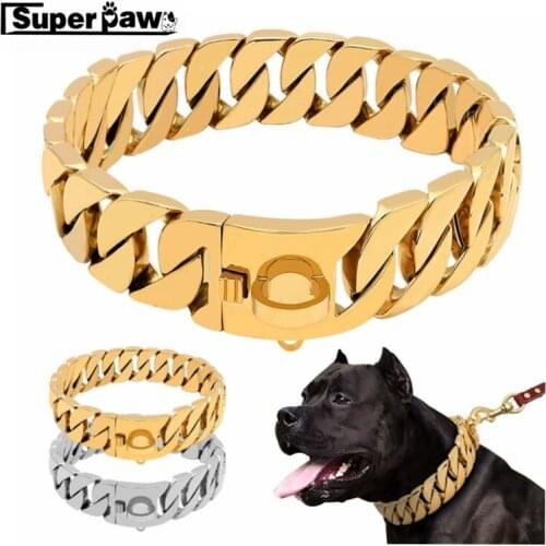 New Metal Dog Strong Gold Chain Collars Stainless Steel Pet Choke Collar For Medium Large Dogs Pitbull French Bulldog TGL02