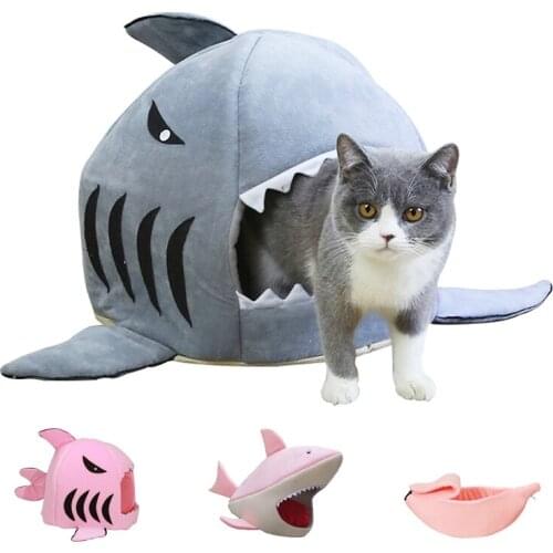 Cute Pet Tent Shark Shape Dog Nest Warm Cat Bed Soft Cat Mat Sleeping In Winter Breathable Cat House Banana Shape Cat Blanket