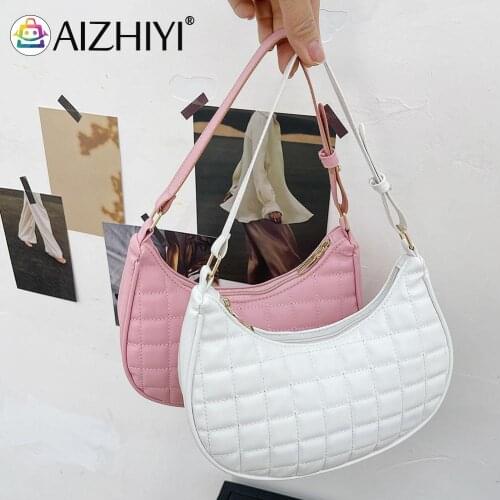 Fashion Women Checker Pattern PU Leather Underarm Shoulder Bag Casual Ladies Pure Color Small Hobos Handbags Purse